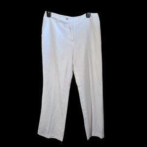 Pantology Elegant White Wide Leg Pants Linen Blend Pants Size 14